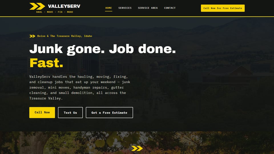 ValleyServ Boise live homepage