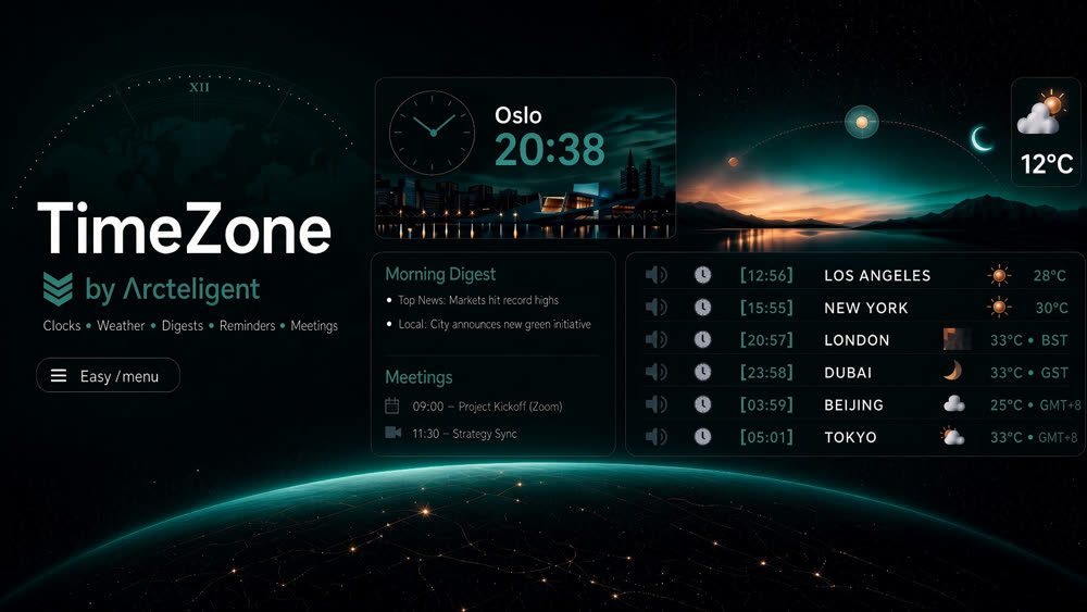 The TimeZone dashboard showing world clocks in a Discord server